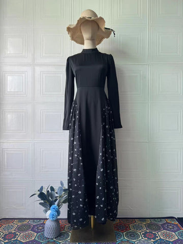 2025 Temperament Long-Sleeved Design Round Collar Small Broken Floral Dress Dress Dress Woman